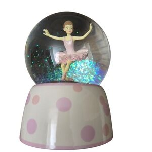 F12 NEW PINK BALLET GLITTER SNOW GLOBE BALLERINA PLAYS SWAN LAKE 6"H